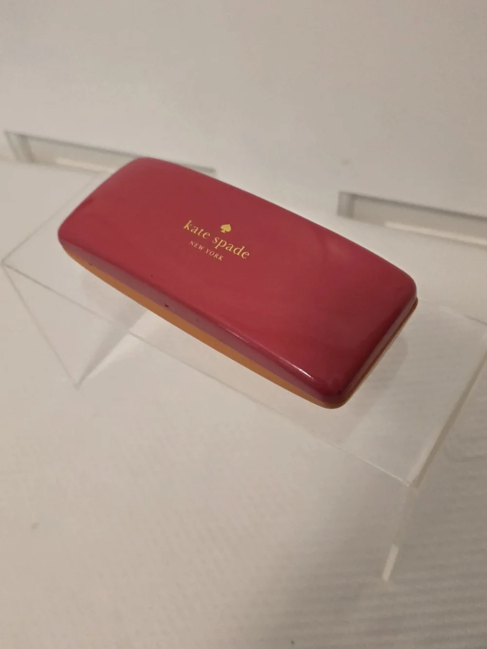 Kate Spade Pink and Orange Hard Shell Eye Glass Case with Goldtone Logo